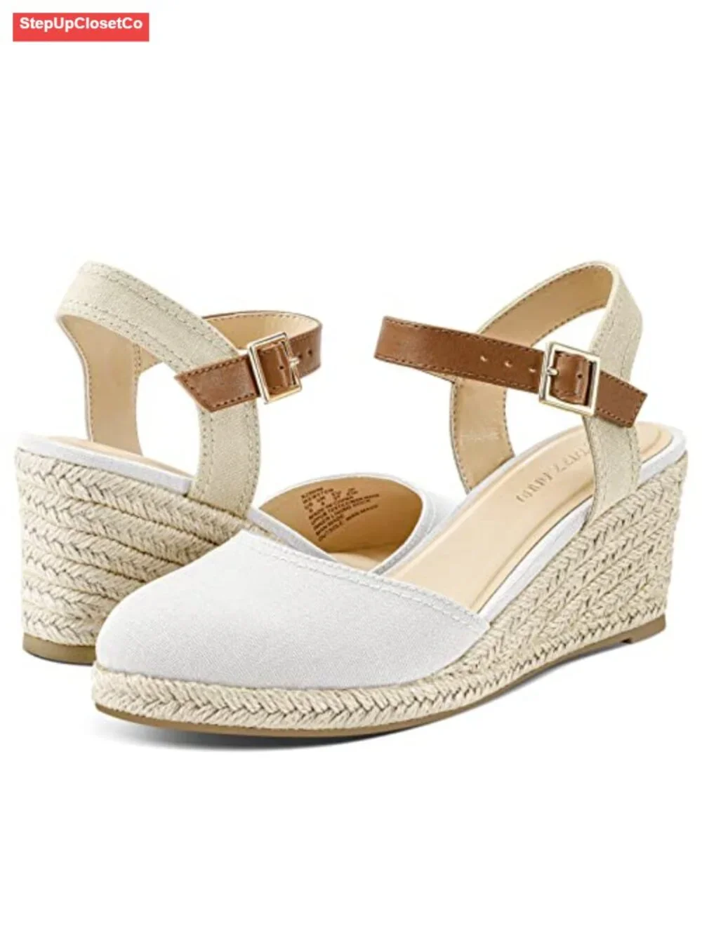 Espadrille Low Wedge Heel Sandals with Buckle Ankle Strap Closed Toe Platform